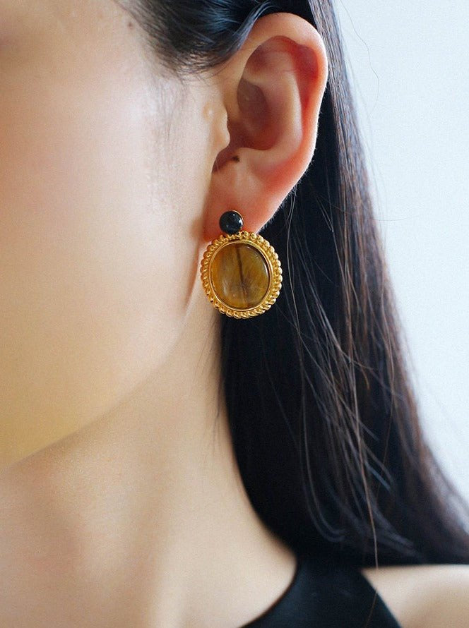 Dark Night Tiger Eye Mirror Gemstone Earrings - Tiger Eye Stone Earrings - floysun