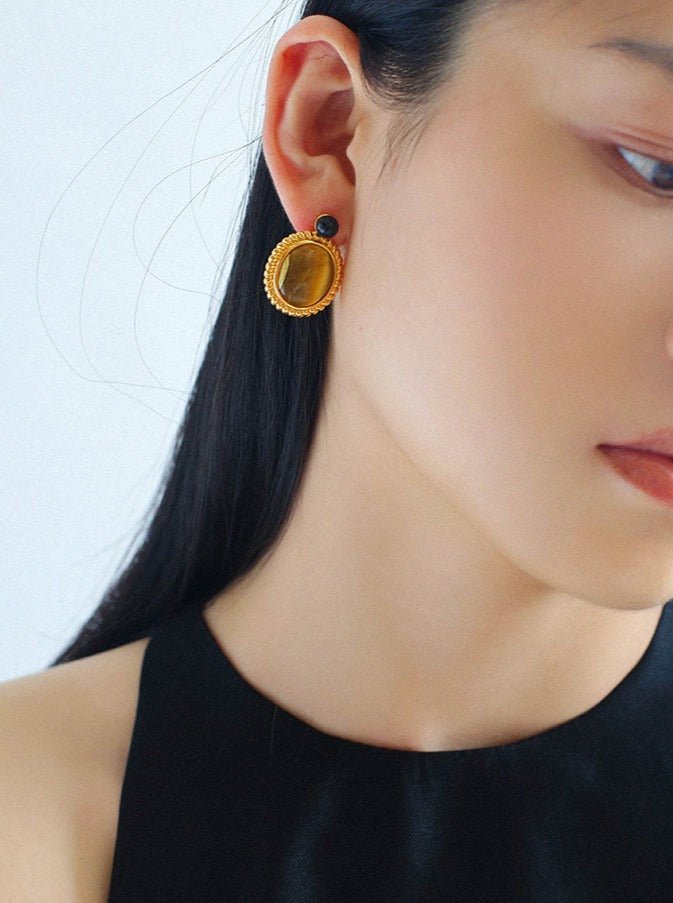 Dark Night Tiger Eye Mirror Gemstone Earrings - Tiger Eye Stone Earrings - floysun