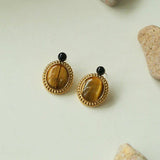 Dark Night Tiger Eye Mirror Gemstone Earrings - Tiger Eye Stone Earrings - floysun