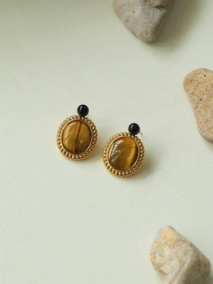 Dark Night Tiger Eye Mirror Gemstone Earrings - Tiger Eye Stone Earrings - floysun