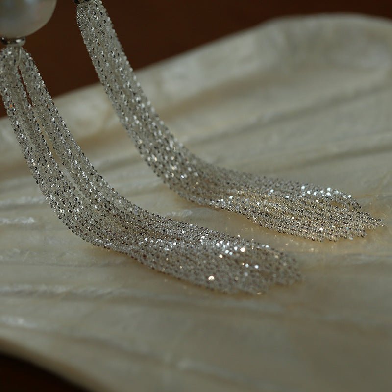 Dazzling Baroque Silver Chain Tassel Drop Earrings - floysun
