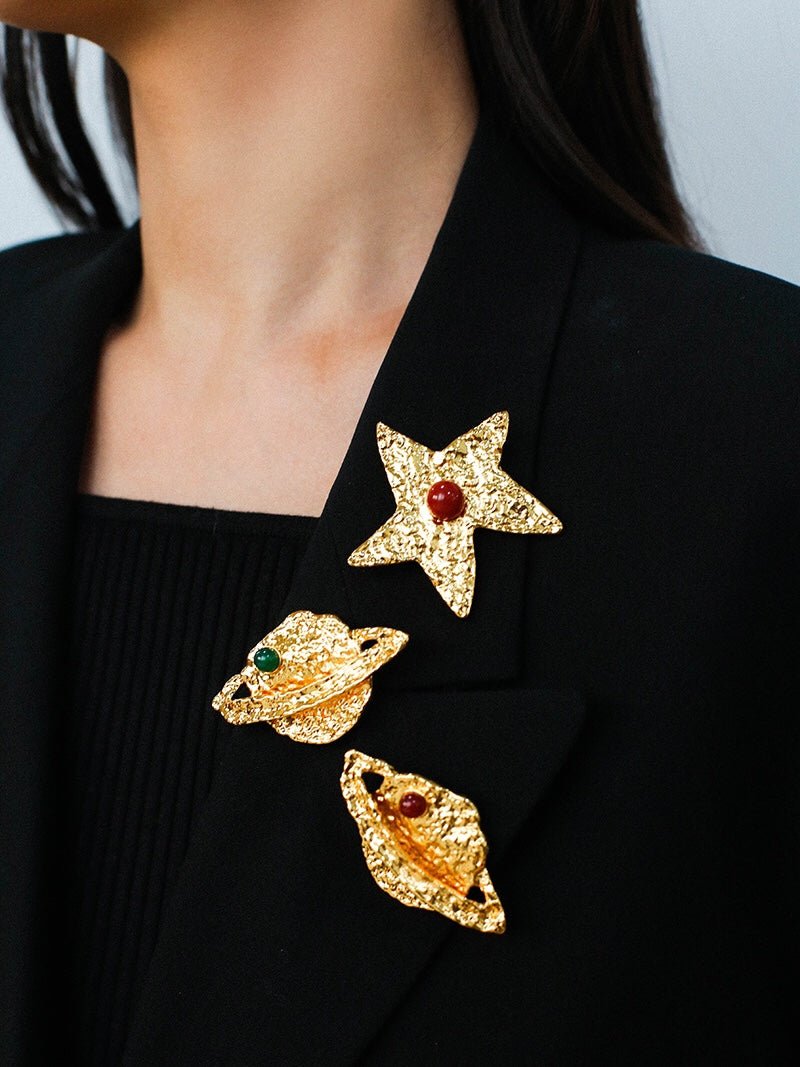 Dazzling Stars Pentagram Planet Element Brooch - floysun