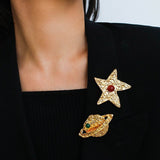 Dazzling Stars Pentagram Planet Element Brooch - floysun