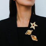 Dazzling Stars Pentagram Planet Element Brooch - floysun