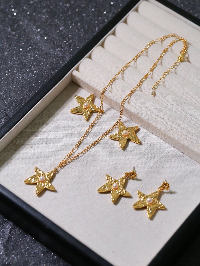 Dazzling Stars Pentagram Planet Element Earrings Gold - floysun