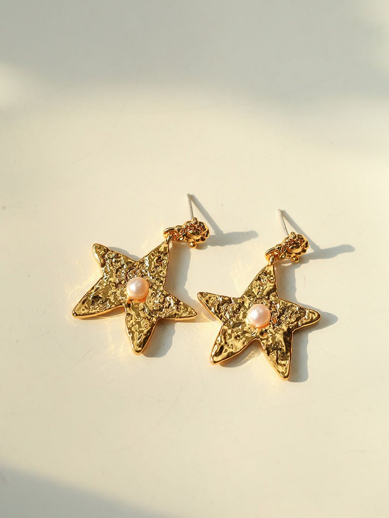 Dazzling Stars Pentagram Planet Element Earrings Gold - floysun