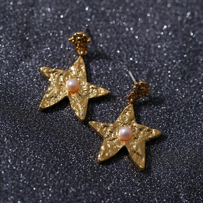 Dazzling Stars Pentagram Planet Element Earrings Gold - floysun
