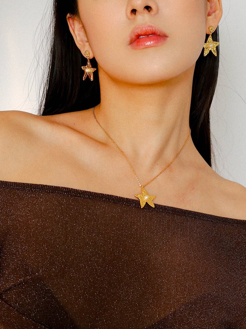 Dazzling Stars Pentagram Planet Element Earrings Gold - floysun