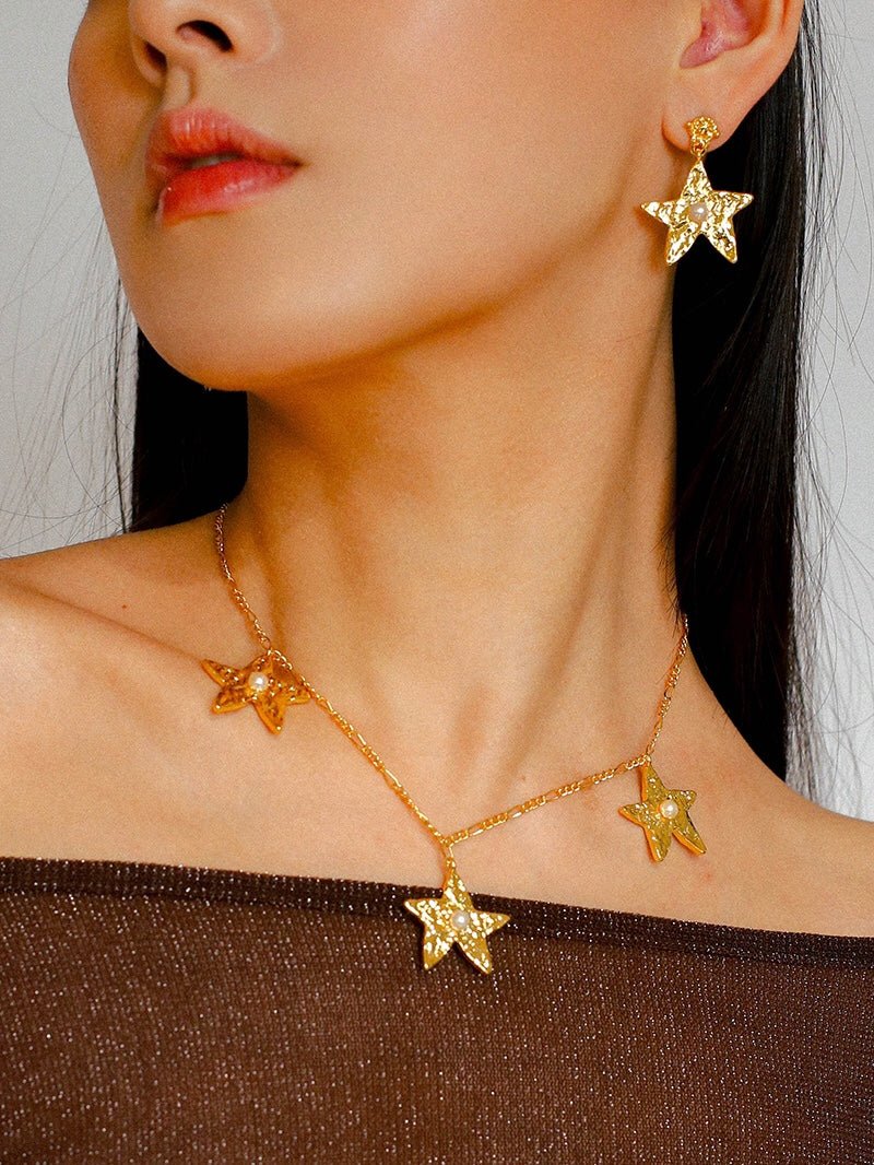 Dazzling Stars Pentagram Planet Element Earrings Gold - floysun