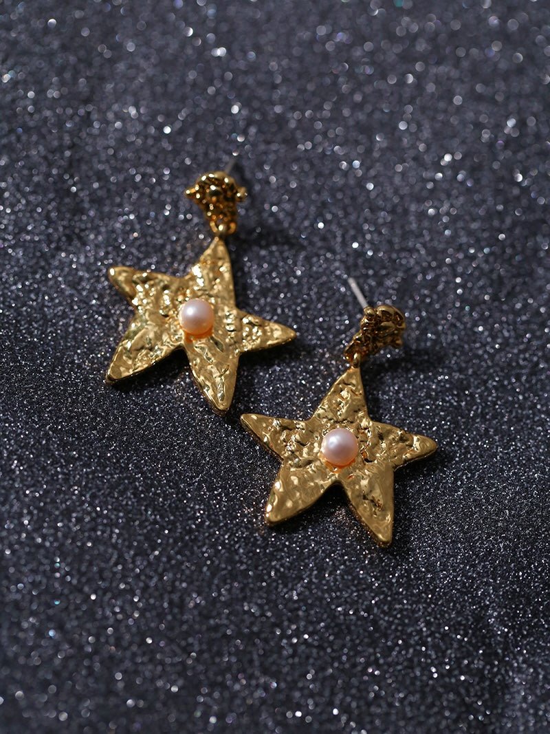 Dazzling Stars Pentagram Planet Element Earrings Gold - floysun
