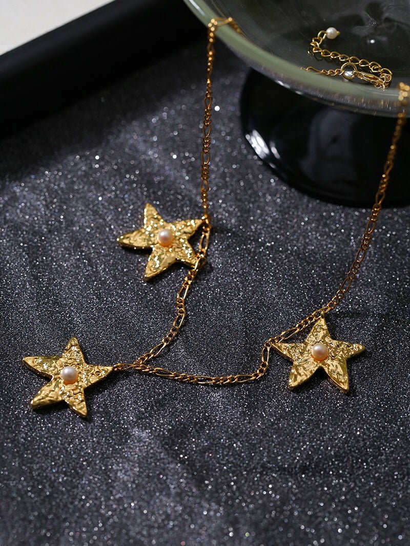 Dazzling Stars Pentagram Planet Element Necklace Gold - floysun