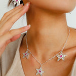 Dazzling Stars Pentagram Planet Element Necklace Silver - floysun