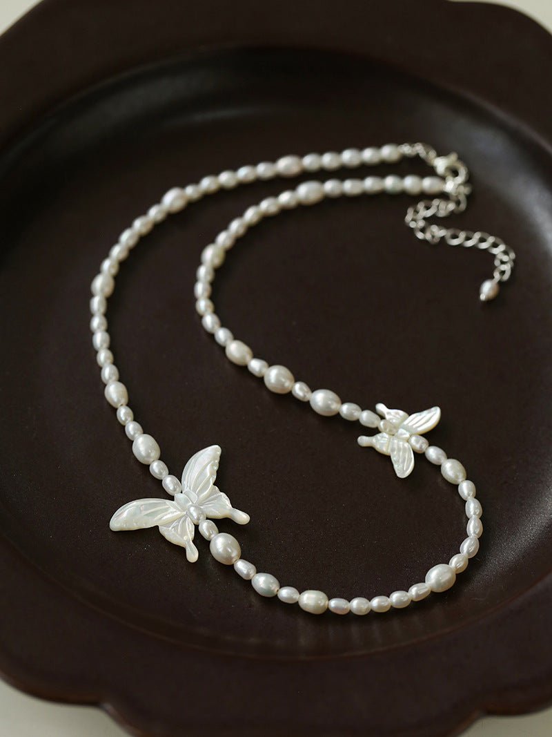 Delicate Mother of Pearls Black Butterfly Black Spinel Pearl Beaded Necklace - floysun
