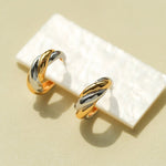 Designer 925 Sterling Silver & Gold Mixed Twisted Rope Hoop Earrings - floysun