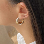 Designer 925 Sterling Silver & Gold Mixed Twisted Rope Hoop Earrings - floysun