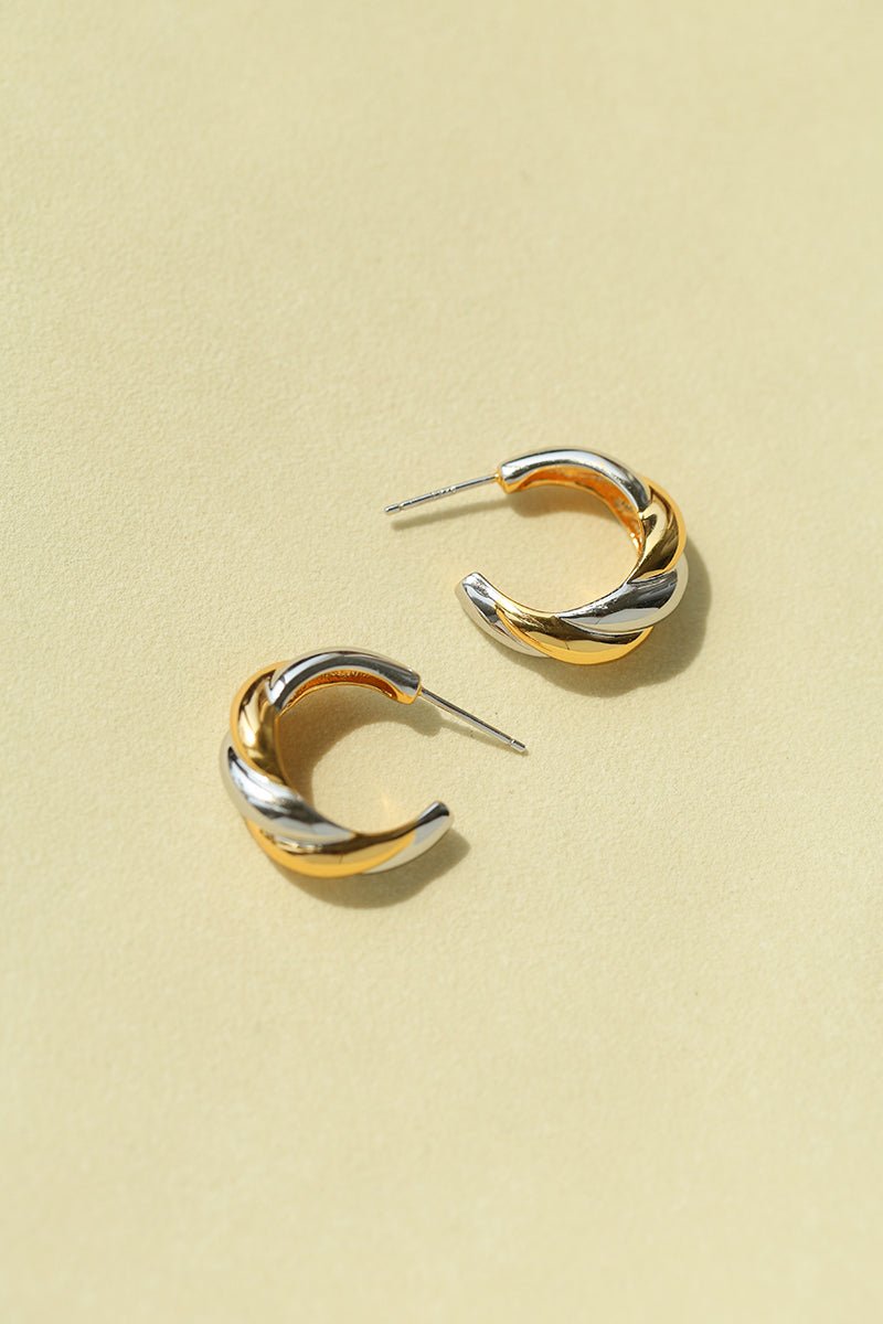 Designer 925 Sterling Silver & Gold Mixed Twisted Rope Hoop Earrings - floysun