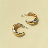 Designer 925 Sterling Silver & Gold Mixed Twisted Rope Hoop Earrings - floysun