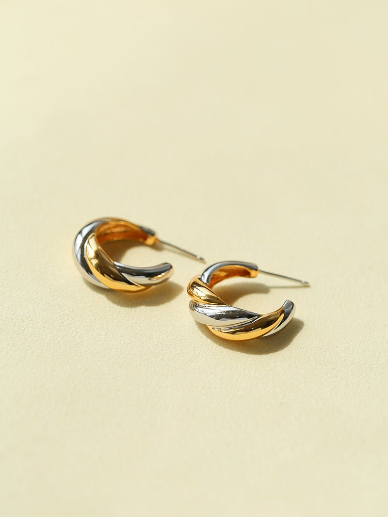 Designer 925 Sterling Silver & Gold Mixed Twisted Rope Hoop Earrings - floysun