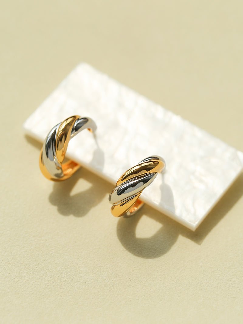 Designer 925 Sterling Silver & Gold Mixed Twisted Rope Hoop Earrings - floysun