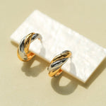 Designer 925 Sterling Silver & Gold Mixed Twisted Rope Hoop Earrings - floysun