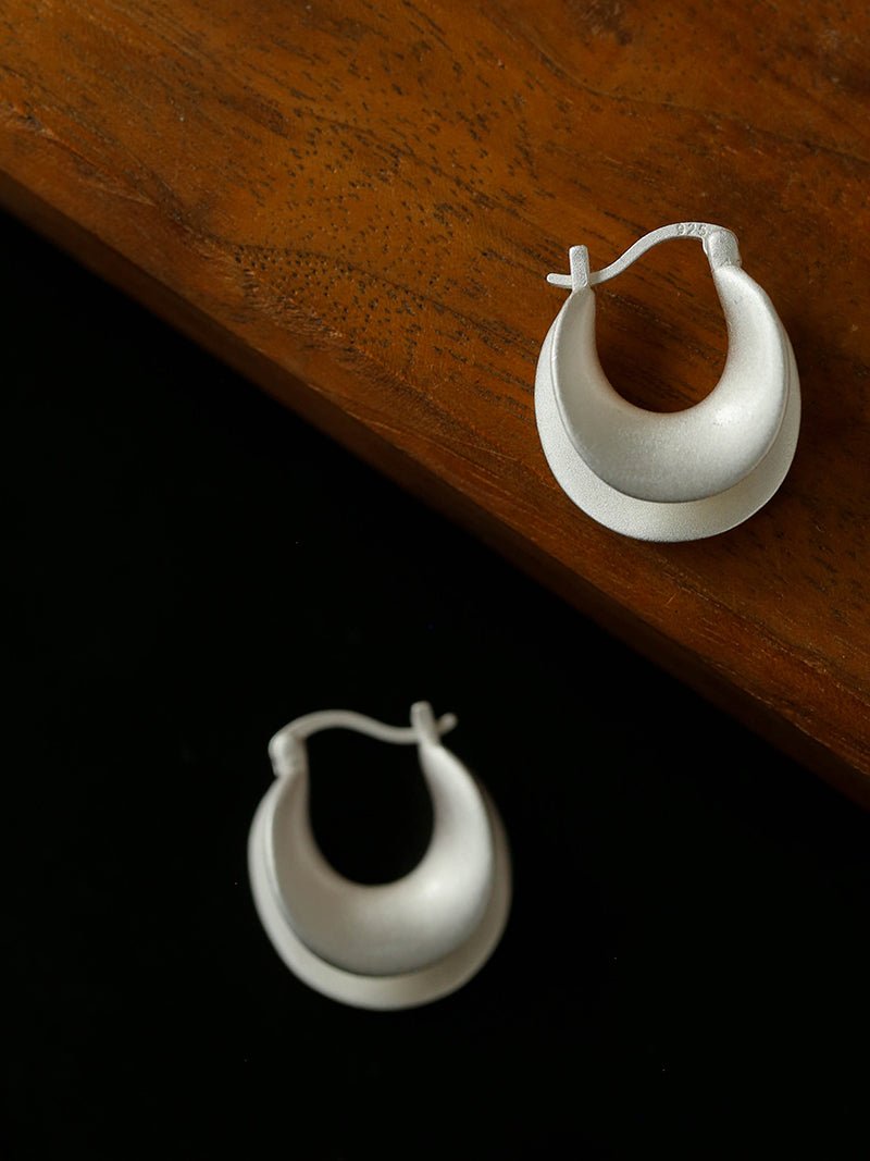 Designer 925 Sterling Silver Matte Heavy Texture Irregular Earrings - floysun