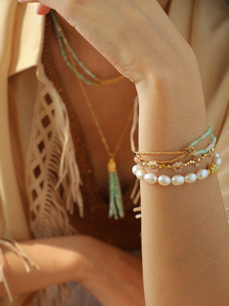 Designer Double Chain & Mixed Natural Stone Bracelets - floysun