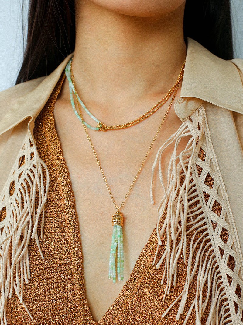 Designer Double Chain & Mixed Natural Stone Necklace - floysun