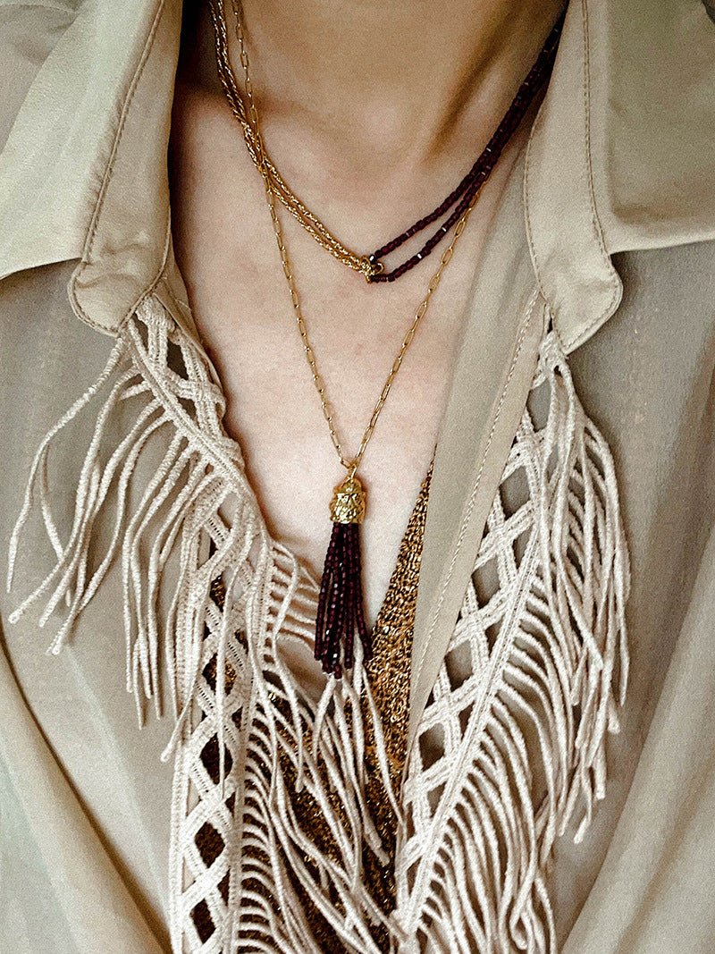 Designer Double Chain & Mixed Natural Stone Necklace - floysun