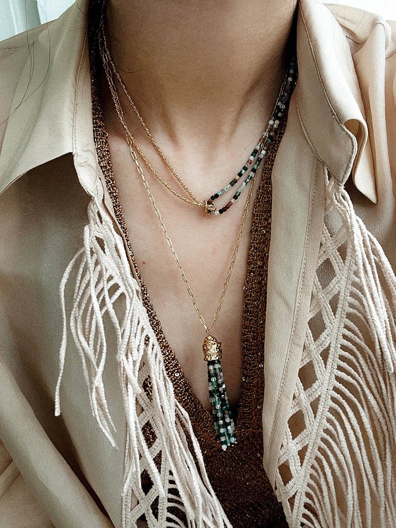 Designer Double Chain & Mixed Natural Stone Necklace - floysun