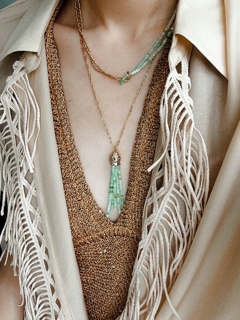 Designer Double Chain & Mixed Natural Stone Necklace - floysun