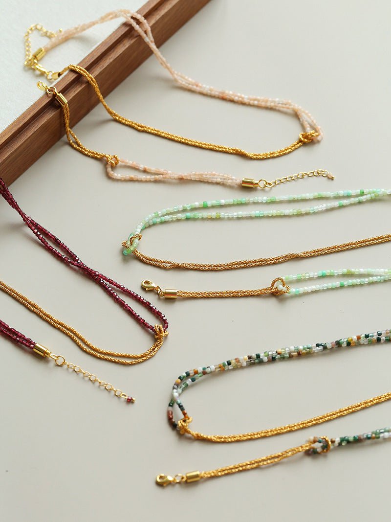 Designer Double Chain & Mixed Natural Stone Necklace - floysun
