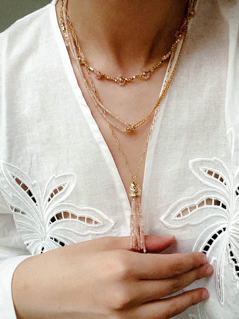 Designer Double Chain & Mixed Natural Stone Necklace - floysun