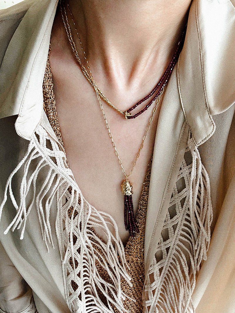 Designer Double Chain & Mixed Natural Stone Necklace - floysun