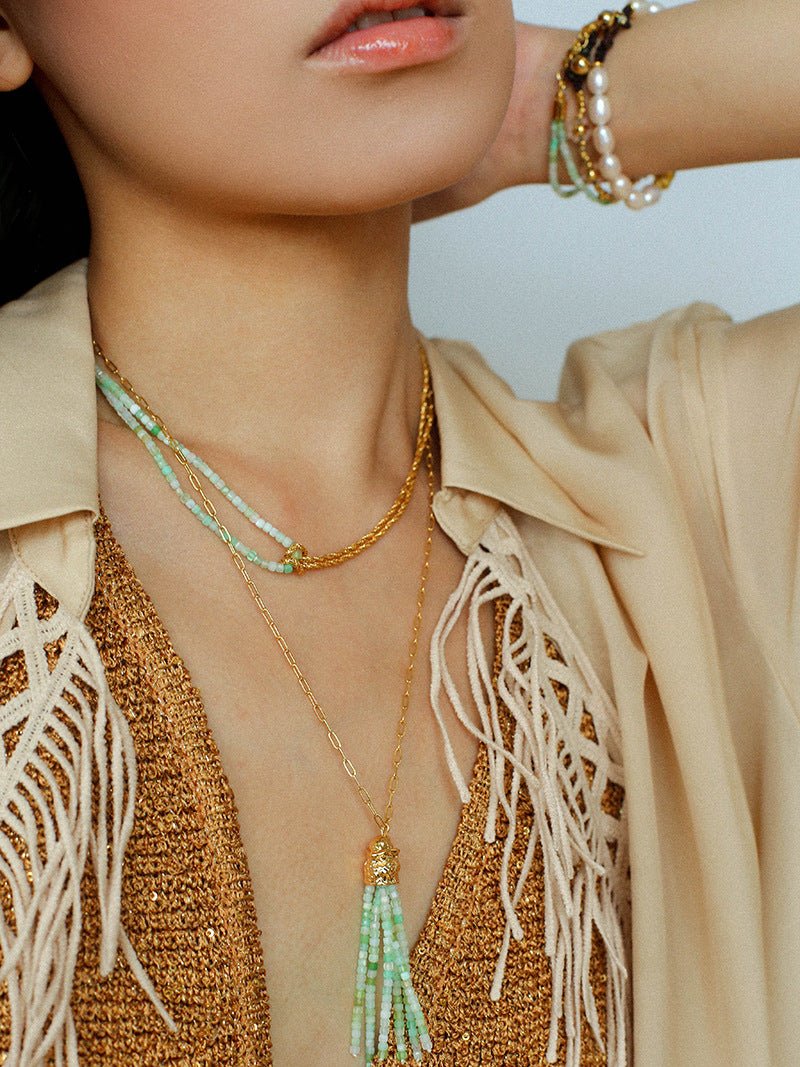 Designer Double Chain & Mixed Natural Stone Necklace - floysun