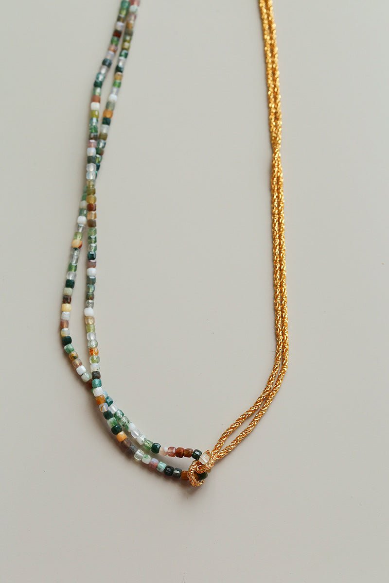 Designer Double Chain & Mixed Natural Stone Necklace - floysun
