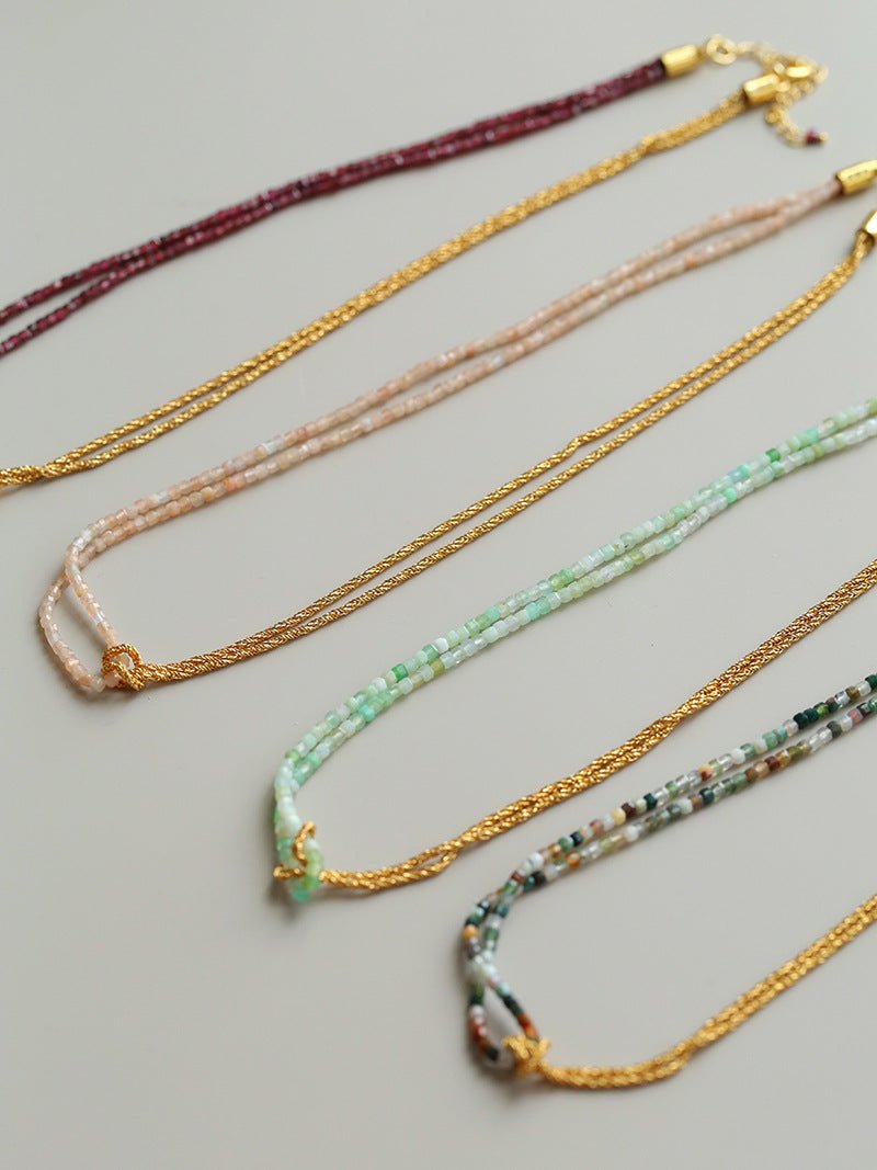 Designer Double Chain & Mixed Natural Stone Necklace - floysun