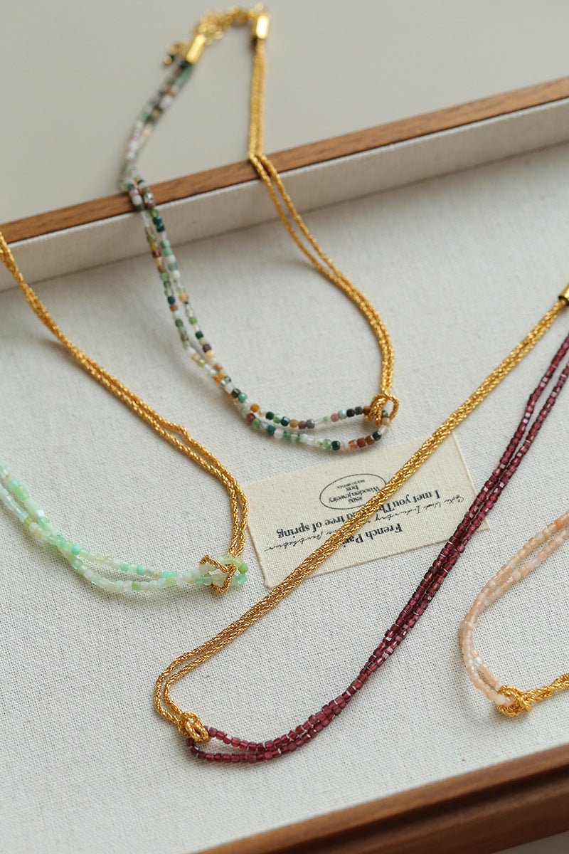 Designer Double Chain & Mixed Natural Stone Necklace - floysun