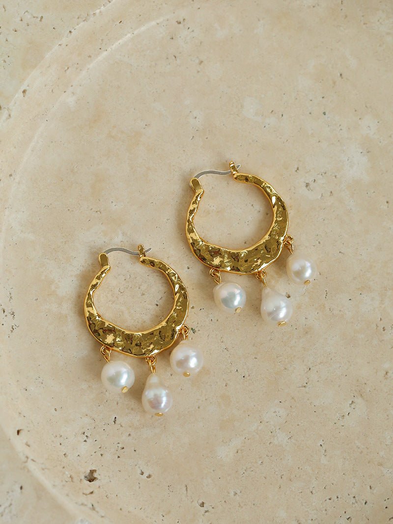 Designer Geometric Three - Drop Pearl Earrings - floysun