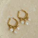 Designer Geometric Three - Drop Pearl Earrings - floysun
