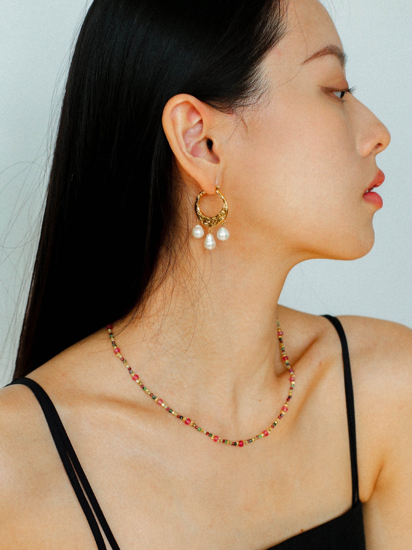 Designer Geometric Three - Drop Pearl Earrings - floysun