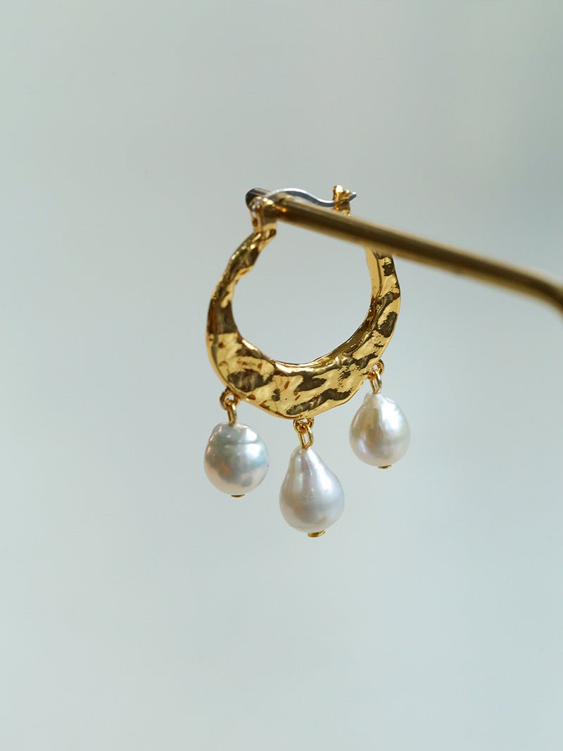 Designer Geometric Three - Drop Pearl Earrings - floysun