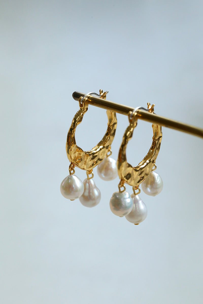 Designer Geometric Three - Drop Pearl Earrings - floysun