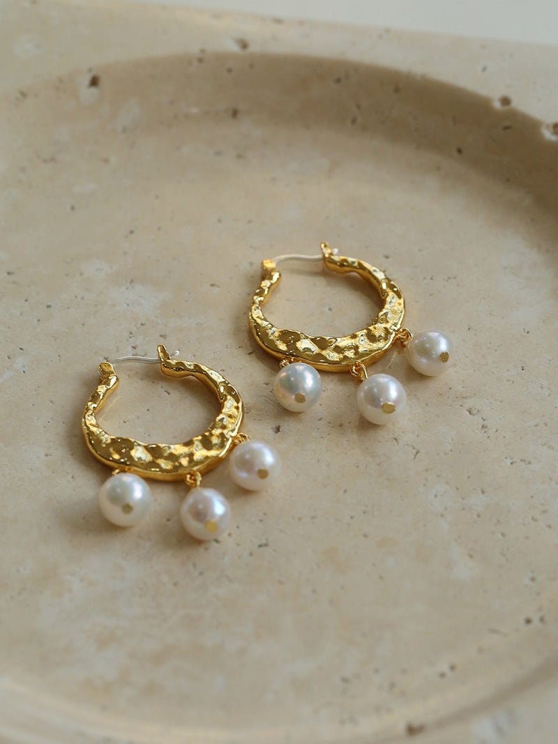 Designer Geometric Three - Drop Pearl Earrings - floysun