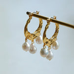 Designer Geometric Three - Drop Pearl Earrings - floysun