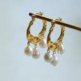 Designer Geometric Three - Drop Pearl Earrings - floysun