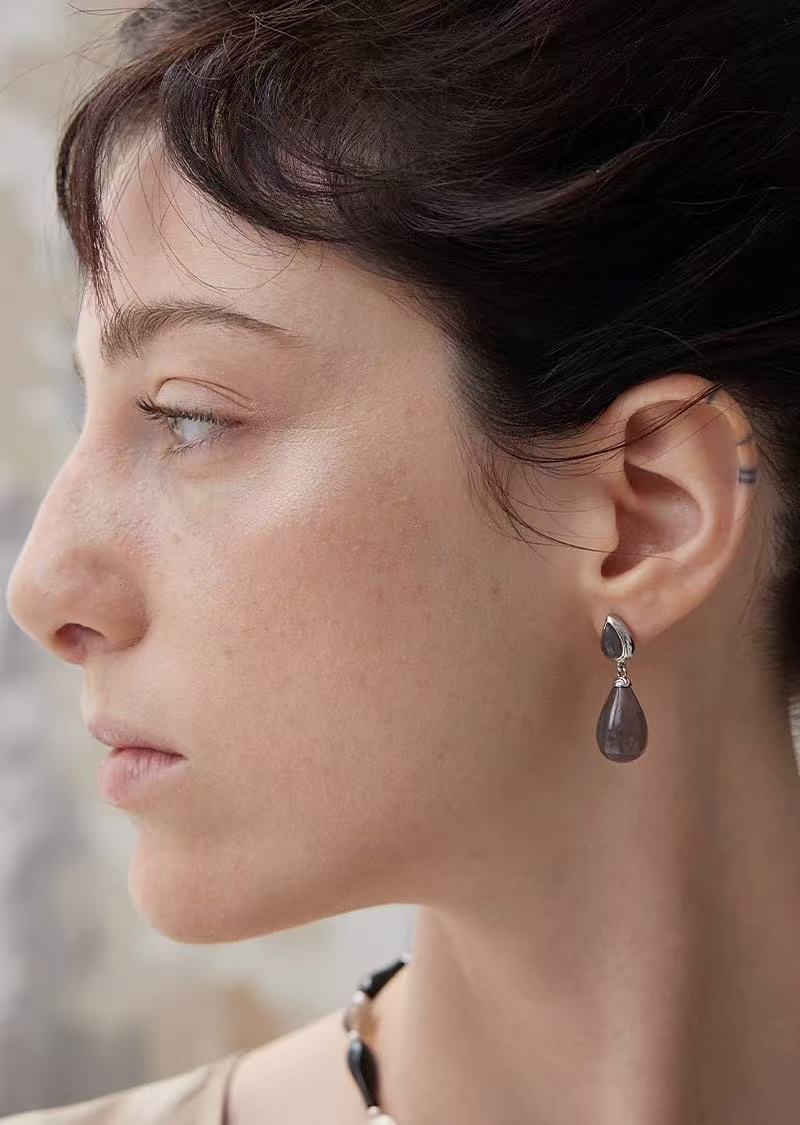 Dewdrop Earrings with Crystal, Onyx, Grey Agate & Tiger’s Eye - floysun