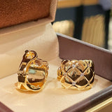 Diamond - Cut Quilted Clip - On Studs - Gold - floysun