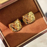 Diamond - Cut Quilted Clip - On Studs - Gold - floysun