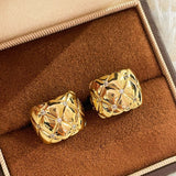 Diamond - Cut Quilted Clip - On Studs - Gold - floysun
