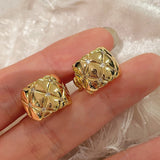 Diamond - Cut Quilted Clip - On Studs - Gold - floysun